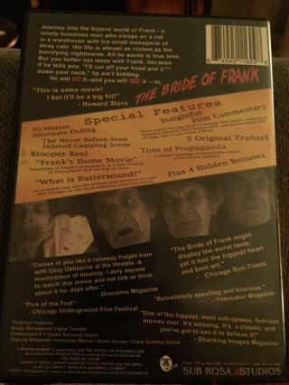 THE BRIDE OF FRANK - DVD 2004 - RARE OOP - Sub Rosa Studios - Halloween HORROR 2