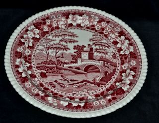 Antique Vintage Copeland Spode’s Tower China Pink Red Serving Chop Meat Platter