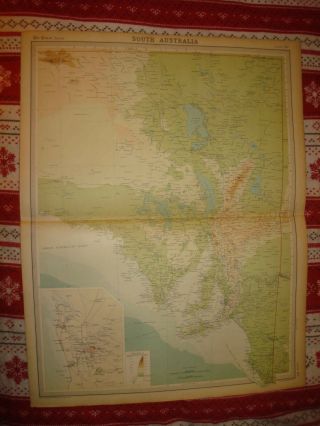 Huge Antique 1922 South Southern Australia Adelaide Times Atlas Map Detailed Nr