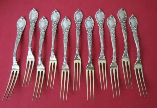 11 Rare Reed & Barton La Parisienne Sterling Silver Strawberry Forks Cased Set