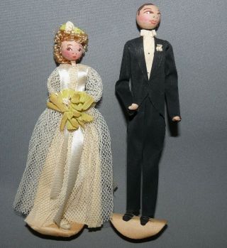 Vintage Bride And Groom Wedding Cake Topper Hand Painted Face Handmade