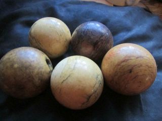 Five Lovely Antique Rare Carved Billiard Balls,  1890s,  600g