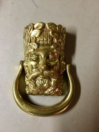 Vintage Solid Brass Ornate Bearded Man Door Knocker - 6 1/4” Total Length - Cool