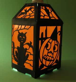 Rare Antique Halloween Pumpkin Witch Paper Mache Lantern Made In Germany 50s No1