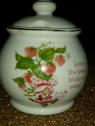 Vintage Strawberry Shortcake Porcelain Lidded Jam Jelly Jar 1980 Japan No Spoon