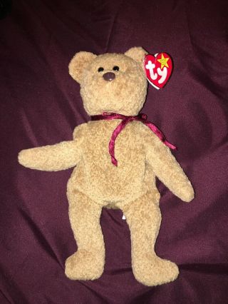Curly The Bear 4052 Ty Beanie Baby Mwmt W Rare Nose Error