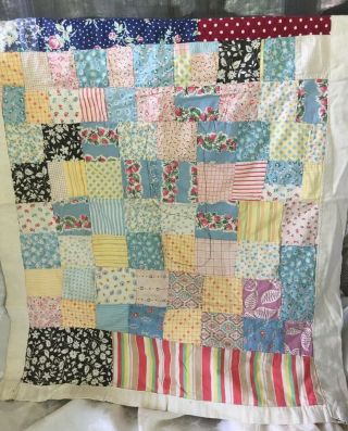 Antique Vintage Handmade Patchwork Doll Quilt Made By A Child 25” X 21”