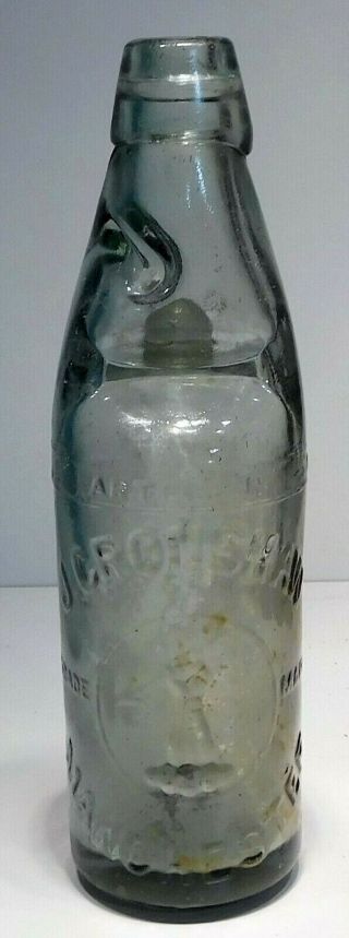 Antique Agua Codd Soda Bottle W/ Marble - J.  Cronshaw,  Amchester