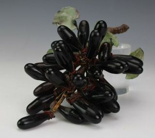 Chinese Export Amethyst Green Glass Handcrafted Grape Cluster Leaf Sculpture Mfl