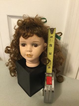 Porcelain Vintage Doll Head 4” Long Brown Hair - Parts - Brown Eyes/ Lashes
