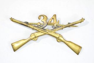 Rare U.  S.  Army Wwi 34th Infantry Regiment 7th Division Bronze Collar Insignia