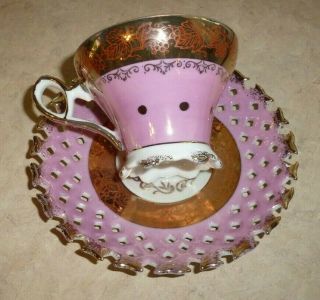 Royal Halsey Pink & Gold Tea Cup & Saucer