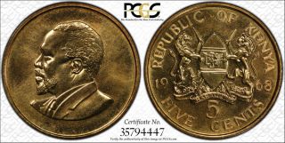 1968 Kenya 5 Cent Pcgs Sp66 - Extremely Rare Kings Norton Proof