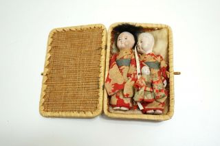 Set Of 3 Vintage / Antique Chinese Doll Family In Case Ginny Pre Revolution ?