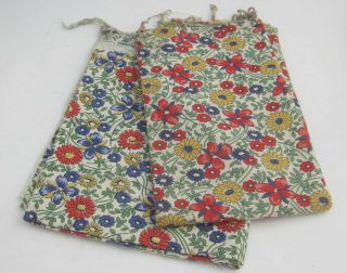2 Vintage 1930s Cotton Feedsack Quilting Fabric Red Wht Blue Grn Floral