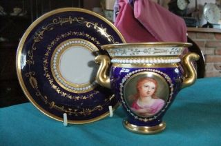 Very Rare Worcester Flight Barr And Barr Baxter Choc Cup And Stand,  C.  1815