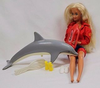 Baywatch Barbie Dolphin W Sound 1994 Tv Show Lifeguard Buoy Binoculars Mattel,