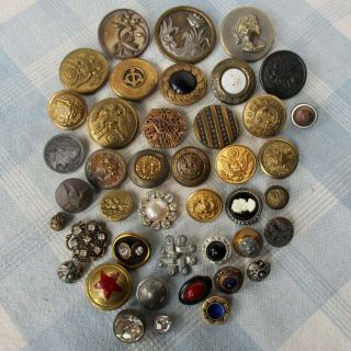 Assortment Of 42 Antique And Vintage Metal Buttons