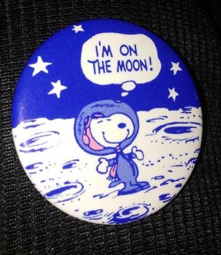 1969 Schultz Snoopy Im On The Moon Badge Button Pin Authentic Very Rare L@@k B