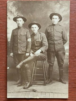 Antique Real Photo Postcard Wwi Era Us Soldiers Buddies Rppc