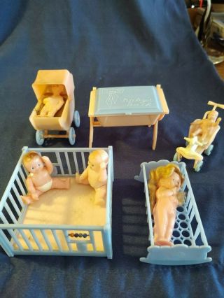 Vintage Dollhouse Baby Furniture And Equipment Set