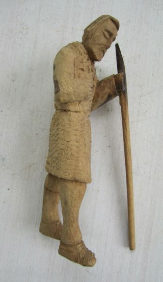 Small Carved Wooden Figure Of Man With A Walking Stick - 4 1/2 " Tall