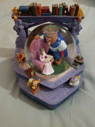 Rare 1991 Disney Beauty And The Beast Musical Snow Globe Belle Reads Snowglobe