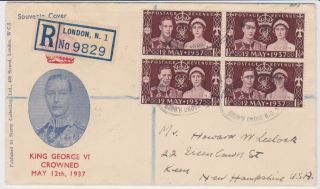 Gb Stamps Rare First Day Cover 1937 Coronation Block Registered Kings Cross