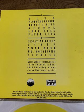 Nirvana Bleach LP Waterfront Records Yellow Vinyl DAMP 114 1989 1st Press Rare 3