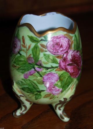 Signed Antique Hand - Painted Porcelain Vase 4 - 3/4 Inches High