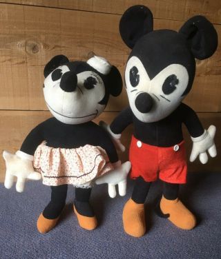 Rare Matched 1930s/1940s Disney Mickey And Minnie Mouse Character Dolls