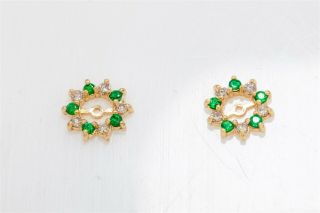 Rare $2000 2ct Colombian Emerald Diamond 14k Yellow Gold Earring Jackets