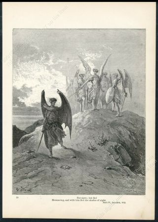 1883 Satan Angels Paradise Lost Gustave Dore Antique Print