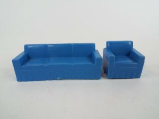 Vintage Dollhouse Living Room Furniture Plastic Blue Couch & Chair