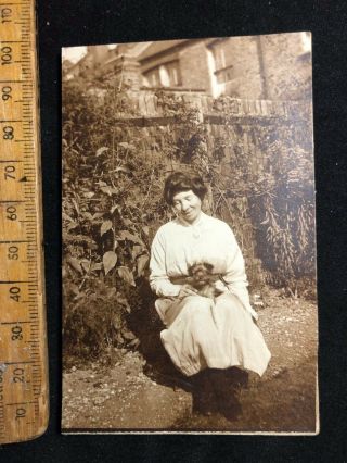Antique C 1870s Garden Woman & Terrier Dog Victorian B&w Cdv Photo Cabinet Card