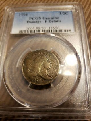 1794 - P Liberty Cap Half Cent 1/2c Pcgs Damage Fine Detail Rare