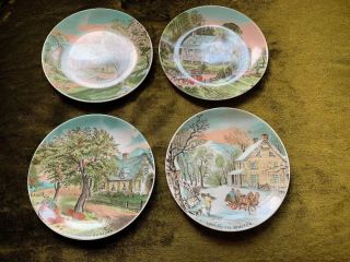 Rare Currier And Ives Complete Set 4 Seasons Decorative Plates 6.  5” Vintage Dish