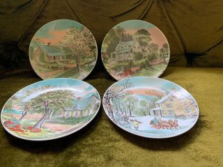 RARE Currier And Ives COMPLETE SET 4 Seasons Decorative Plates 6.  5” Vintage Dish 2