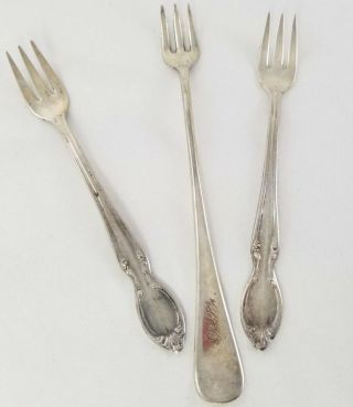 Vintage - 3 Cocktail Forks - N.  F.  Silver Co And W.  M.  Rogers - Seafood Party Silver