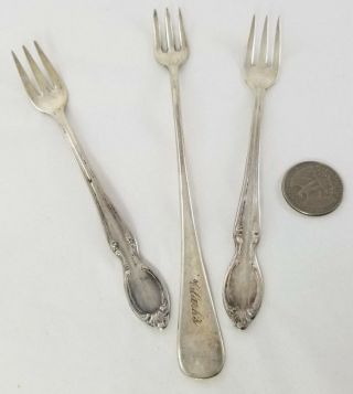 Vintage - 3 Cocktail Forks - N.  F.  Silver Co and W.  M.  Rogers - Seafood Party Silver 2