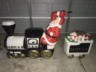 Santa Holiday Train W/ Tender Car - Christmas Lighted Blow Mold Set - Very Rare
