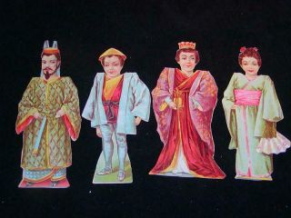 Antique Paper Dolls Circa 1890s - Group Of 4 Asian Dolls,  Each 2 Pc.