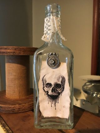 Antique Bottle Vintage Decoration 6” Skull Steampunk Macabre Oddities Gothic
