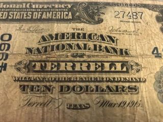 Rare Texas 1902 $10 American National Bank Of Terrell,  Tx Texas 4990