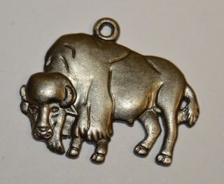 Vintage Buffalo Shaped Silver Tone Metal Necklace Charm