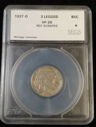 ☆extremely Rare 1937 D 5 Cent 3 Legged Buffalo Nickel Authentic Error