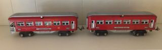 Lionel Set (2) Very Rare Red/silver 613 614 Prewar O Gauge Passenger Cars