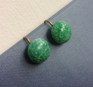 Antique Art Deco Green Peking Glass Screw On Earrings 3
