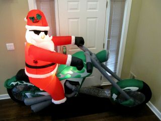 Rare Gemmy 9 Foot Long Santa On Motorcycle Christmas Inflatable W/box