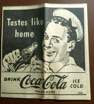 Rare 1944 Canada Ad Coke Coca Cola Wwii Royal Canadian Navy Rcn Sailor